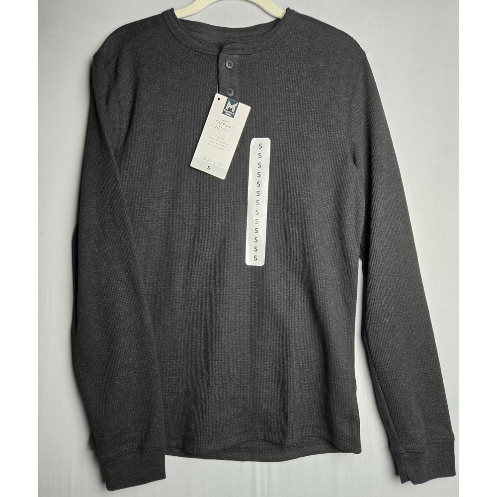 Members Mark Mens Thermal Henley Shirt Charcoal Gray Waffle Knit MMTHFA2501 S